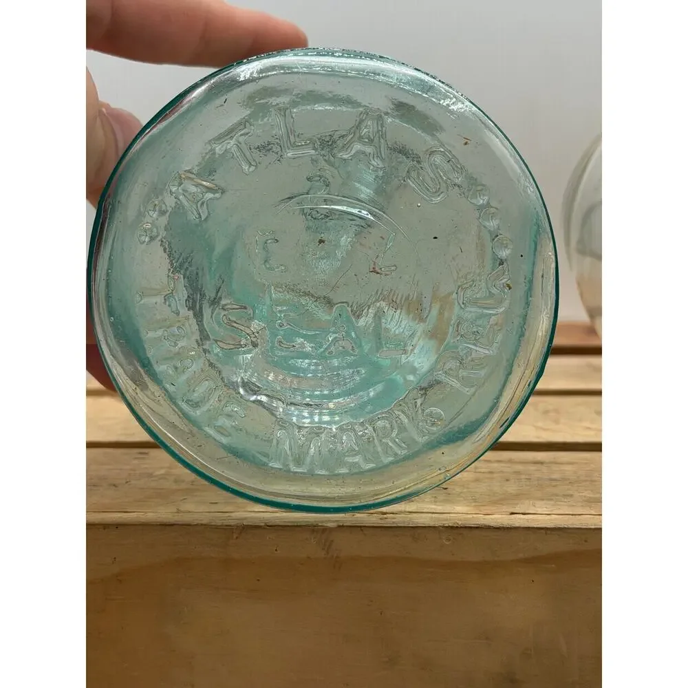 Vintage Atlas E-Z Seal Mason Jars - (Aqua & Clear) - Lot of 2